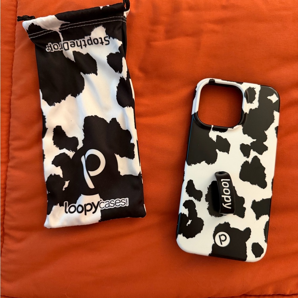 Loopy Case Black and White Cow Print Phone Case with Loopy Strap